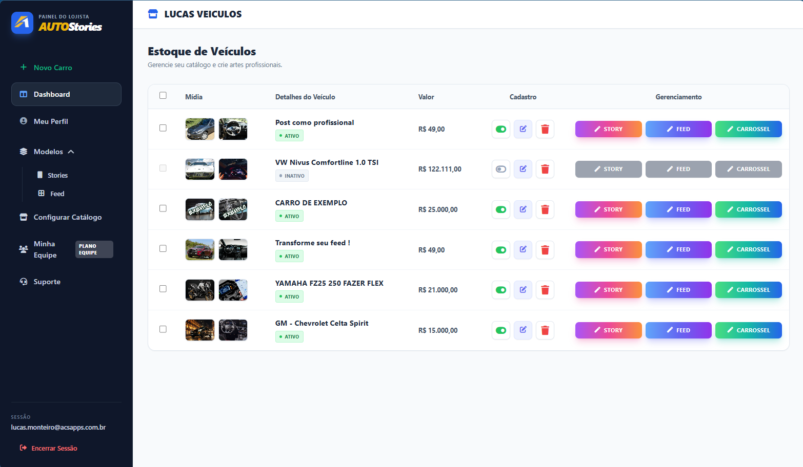 Dashboard Principal AUTOStories
